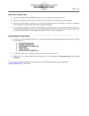 Teacher Certification Application State Recommendation Form