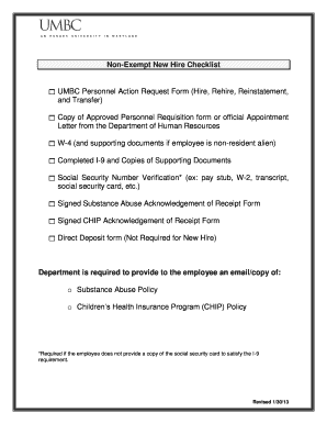 UMBC New Hire Checklist and Personnel Action Request Form