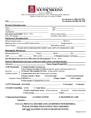 Obstetrics and Gynecology Ultrasound Request Form