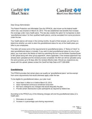 Notice of Intent to Maintain Grandfathered Status