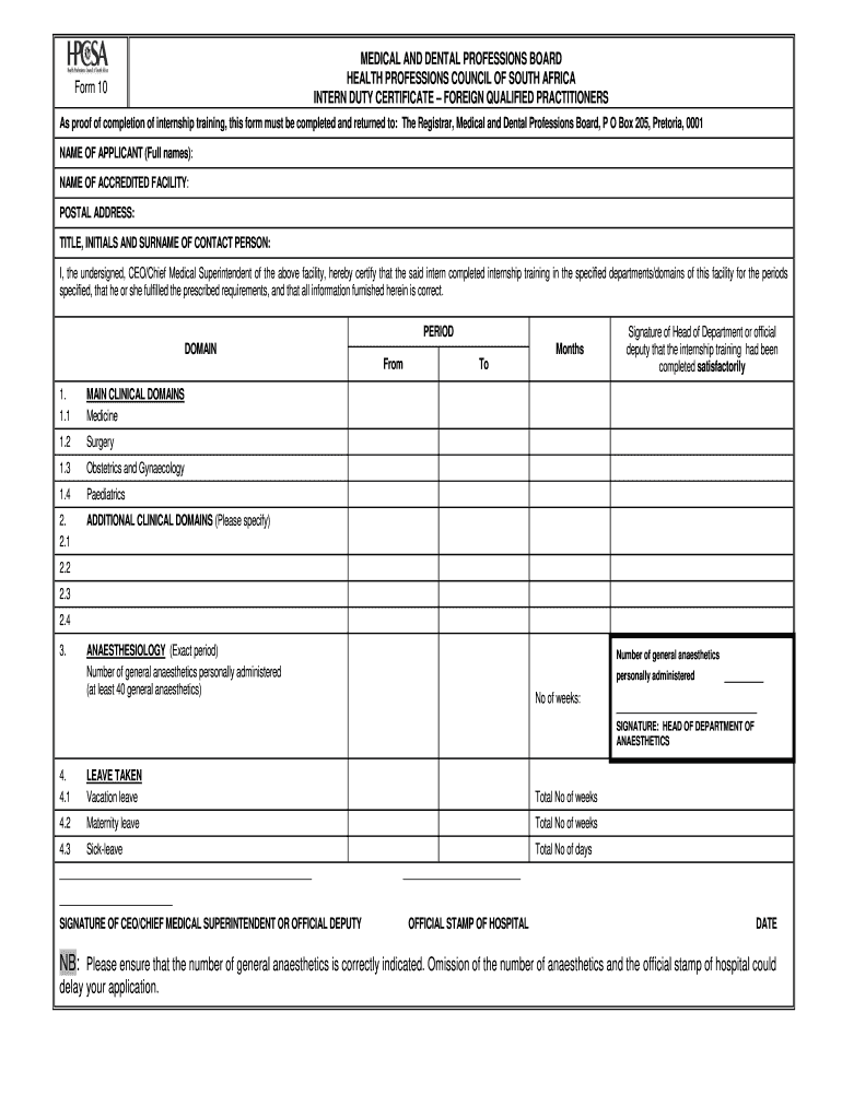 hpcsa form 10 Preview on Page 1