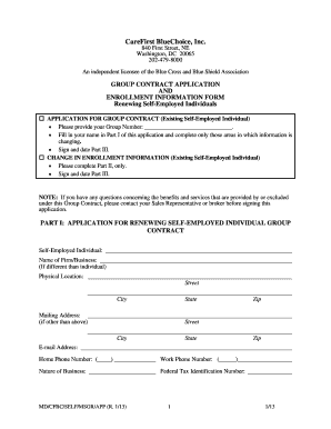 CareFirst BlueChoice Self-Employed Group Contract Application
