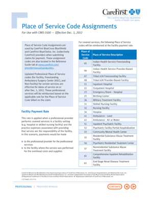 Professional Provider Manual - Place of Service Code Assignments Professional Provider Manual - Place of Service Code Assignments