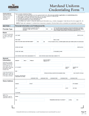 Maryland Insurance Administration Credentialing Form