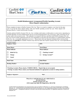 Health Reimbursement Arrangement Direct Deposit Authorization