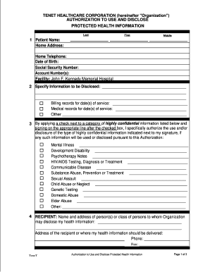 TeneT Authorization to Use and Disclose Protected Health Information