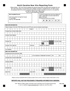 North Carolina New Hire Reporting Form