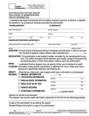 Kaiser Permanente Health Information Authorization
