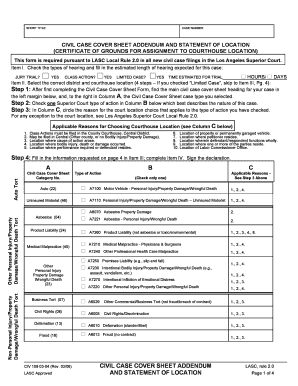 Civil Case Cover Sheet Addendum