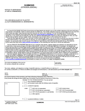 California Summons for Court Use