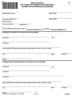 California Vocational Rehabilitation Settlement Form