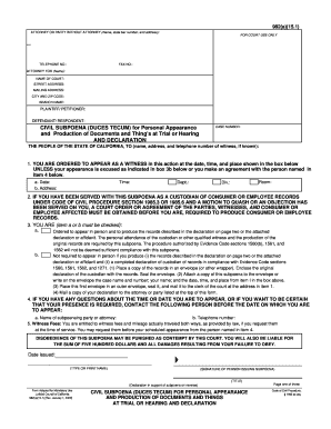 California Civil Subpoena Duces Tecum