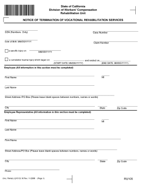 California Notice of Termination of Vocational Rehabilitation Services