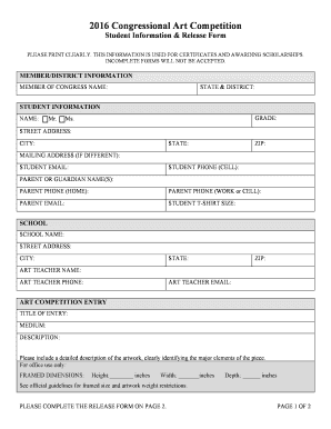 2016 Congressional Art Competition Student Form