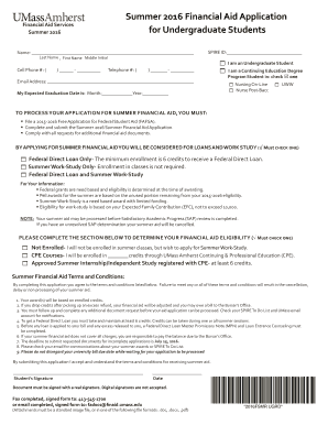 Summer 2016 Financial Aid Application