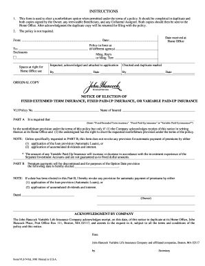 Notice of Election of Nonforfeiture Option