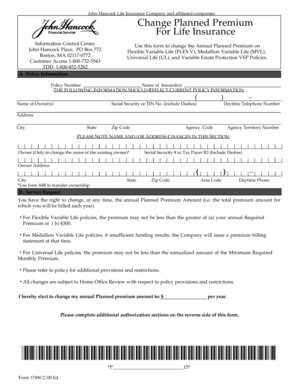 John Hancock Life Insurance Premium Change Form