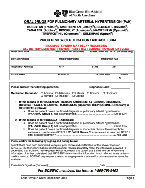 Prior Review Certification Form for PAH Oral Drugs