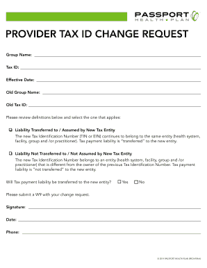 Provider Tax ID Change Request Form