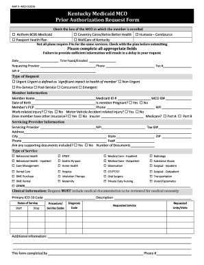 Kentucky Medicaid MCO Prior Authorization Request Form