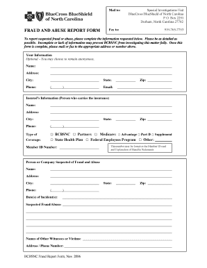 BlueCross BlueShield Fraud Report Form