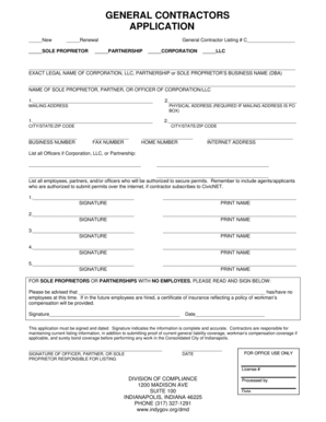 General Contractor Application Form