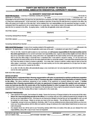 Thirty Day Notice of Intent to Vacate