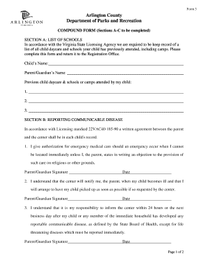 Arlington County Preschool Registration Form