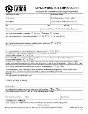 Missouri Employment Application Form