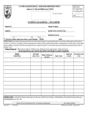Waterfowl Sale and Disposal Annual Report