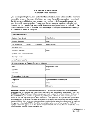 US Fish and Wildlife Service Password Control Document