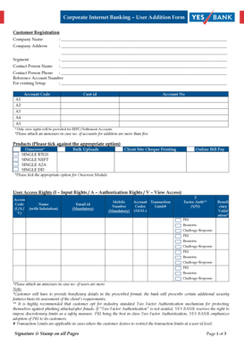 Corporate Internet Banking User Addition Form