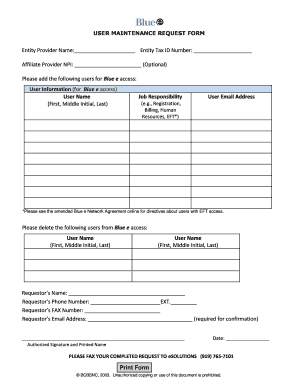User Maintenance Request Form