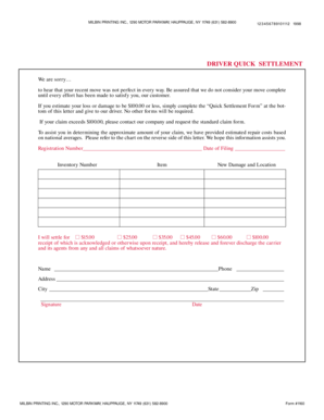 Quick Settlement Form