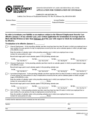 Missouri Employer Termination of Coverage Application