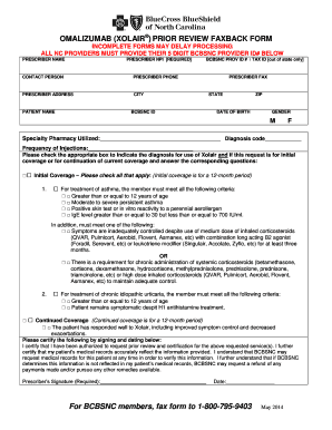 Xolair Prior Review Faxback Form
