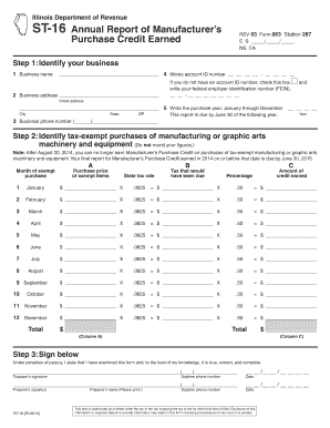 Illinois ST-16 Annual Report of Manufacturer’s Purchase Credit