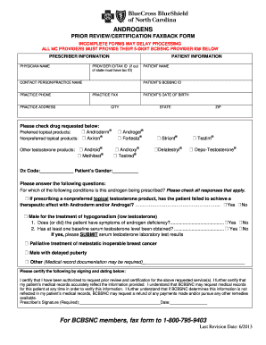 Androgen Prior Review Certification Form