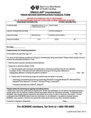 Singulair Prior Review Certification Form