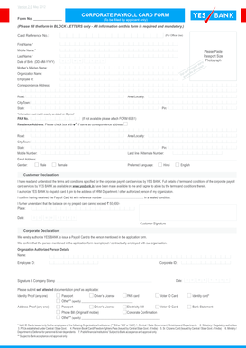 Corporate Payroll Card Form
