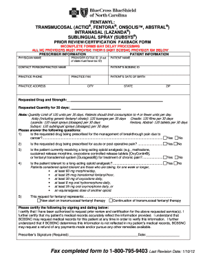 Fentanyl Prior Review Certification Form