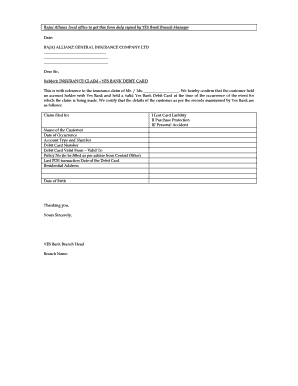 Insurance Claim Form for YES Bank Debit Card