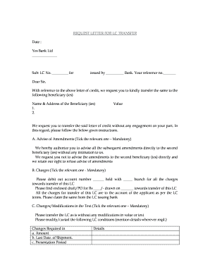 Request Letter for LC Transfer