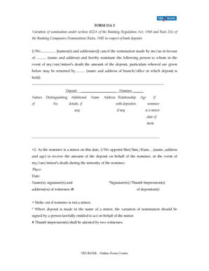 Bank Deposit Nomination Variation Form