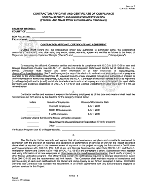 Georgia Contractor Affidavit and Certificate of Compliance