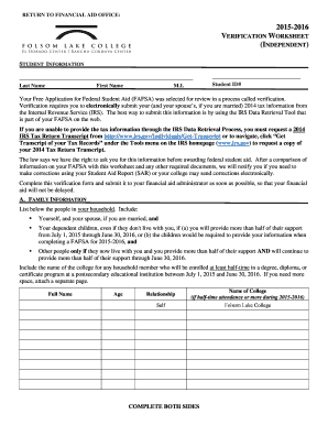 2015-2016 Verification Worksheet