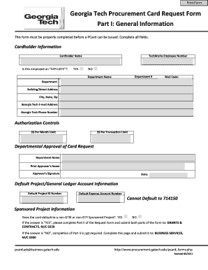 Georgia Tech Procurement Card Request Form