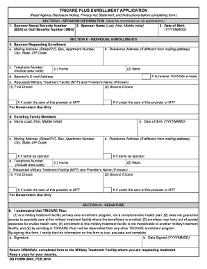 TRICARE Plus Enrollment Application