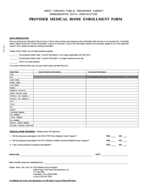 West Virginia Provider Medical Home Enrollment Form