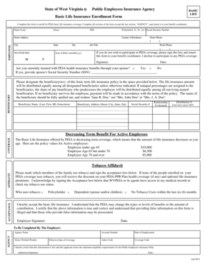 West Virginia PEIA Basic Life Insurance Enrollment Form
